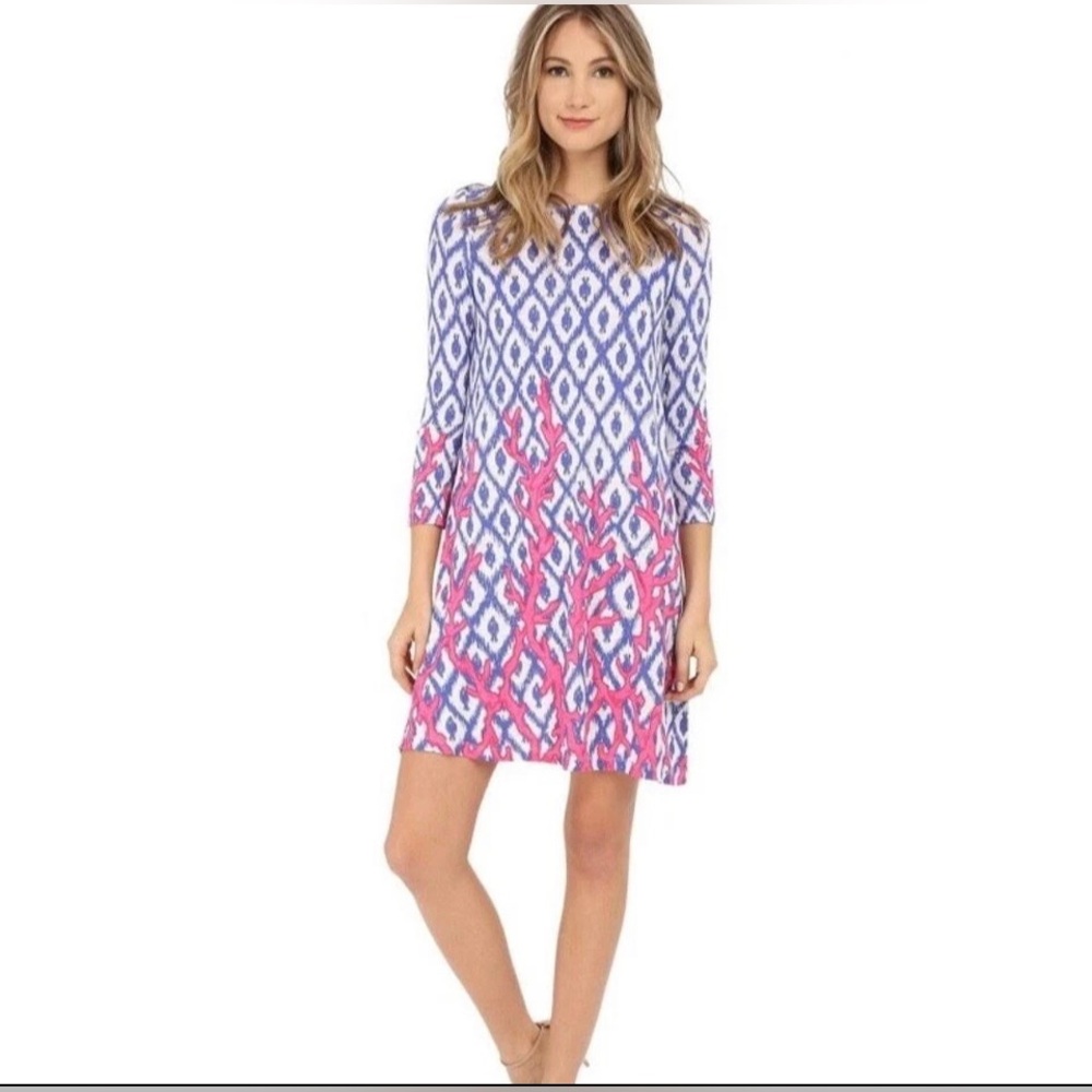 Lilly Pulitzer Ophelia Coral Blue Coastsl Beachy Vacation Colorful Dress XS